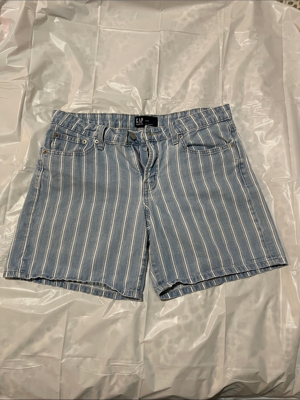 GAP Blue and White Vertical Stripe Denim Shorts